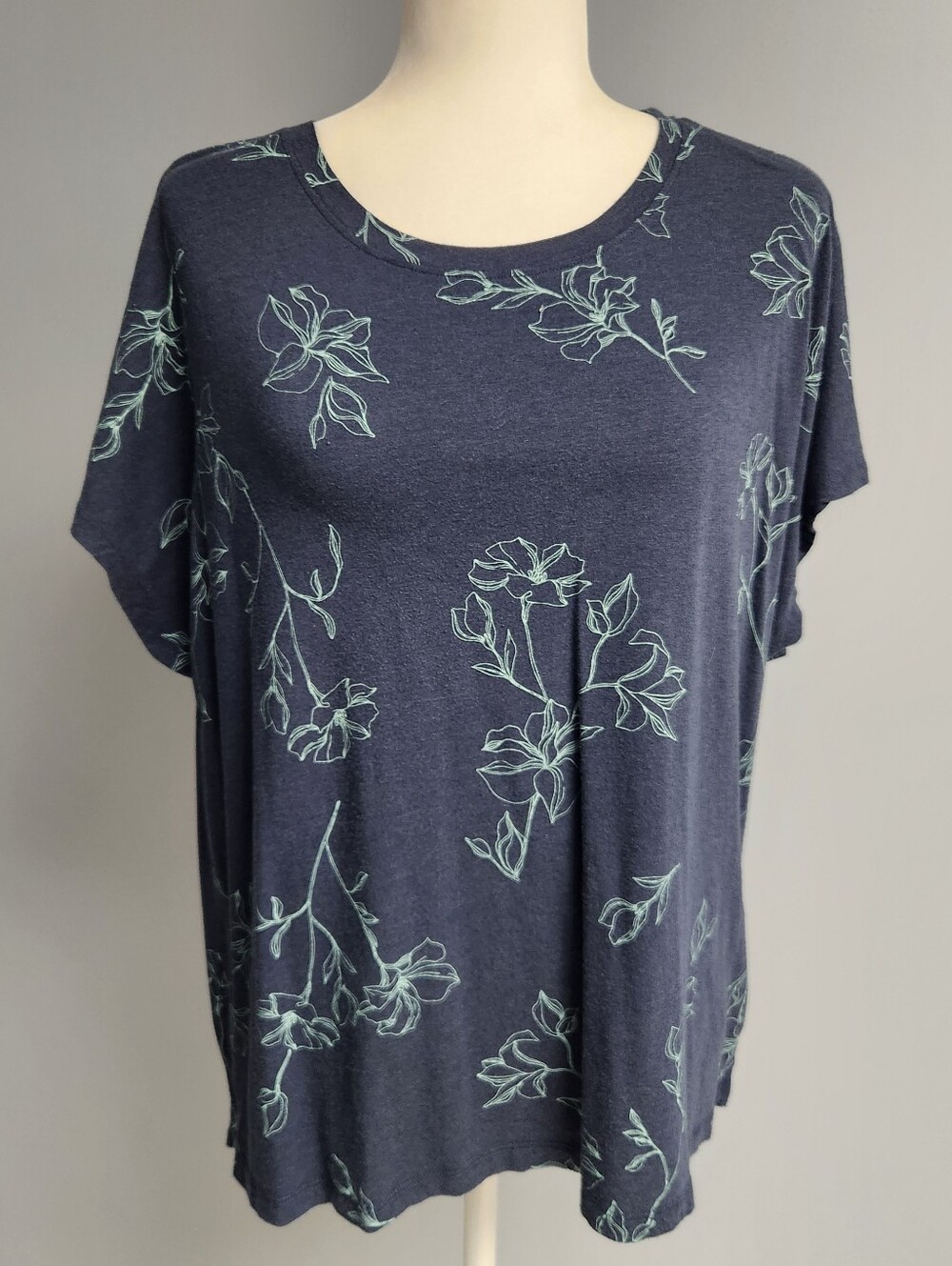 C&C California Navy Short Sleeve Tee with Mint Floral Sketch